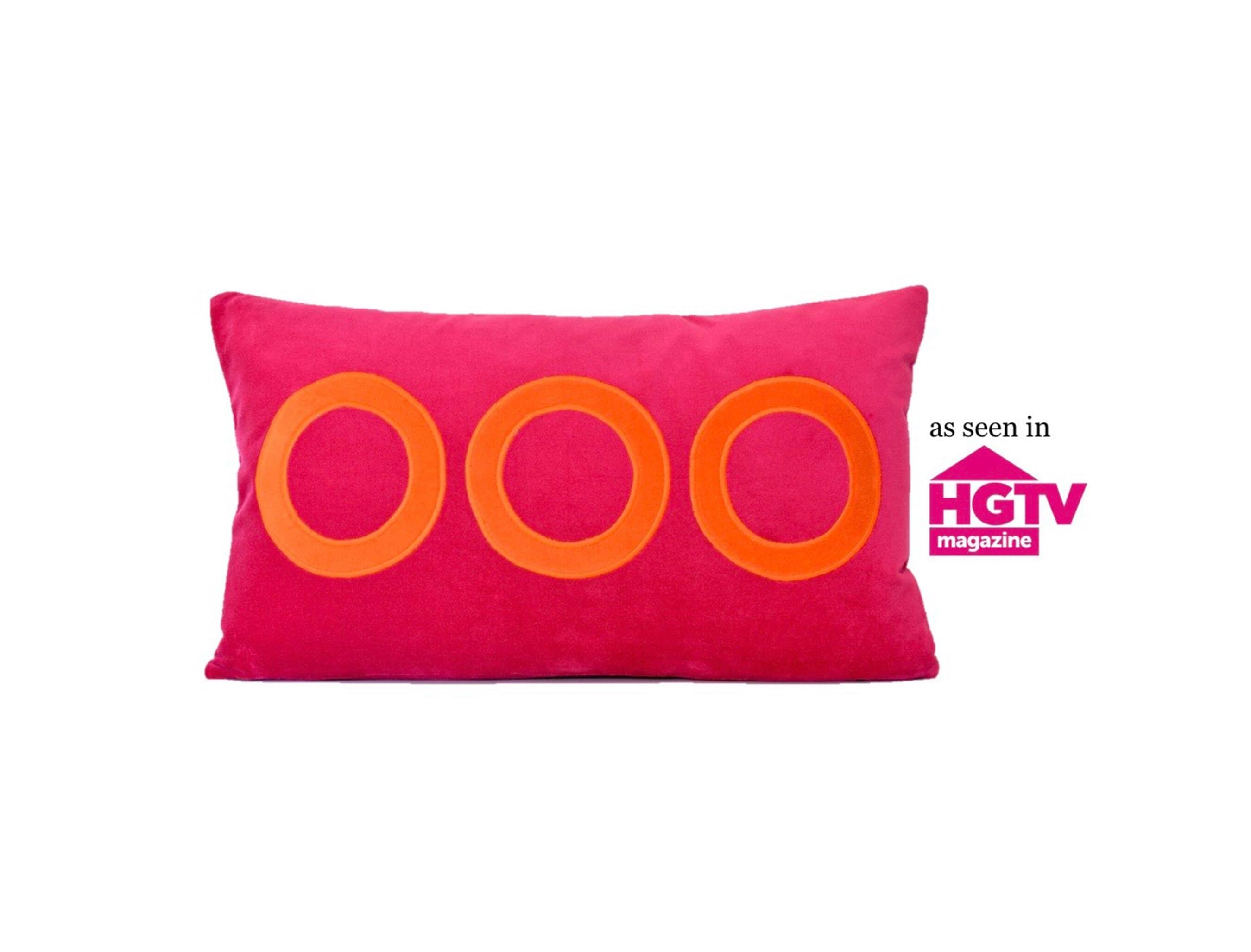 Fuchsia and Orange Circle Appliqué Pillow Cover
