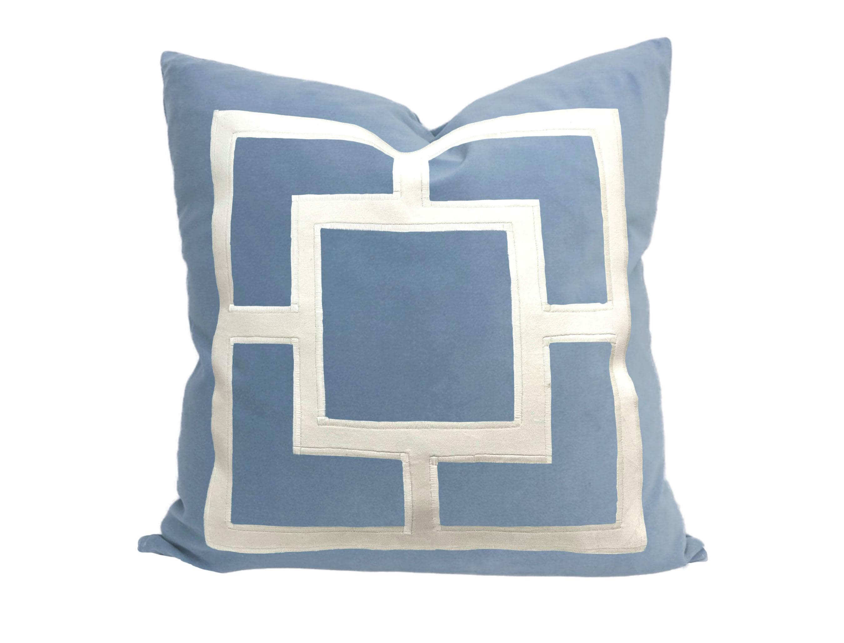 Light Blue Pillow Cover with Off White Appliqué