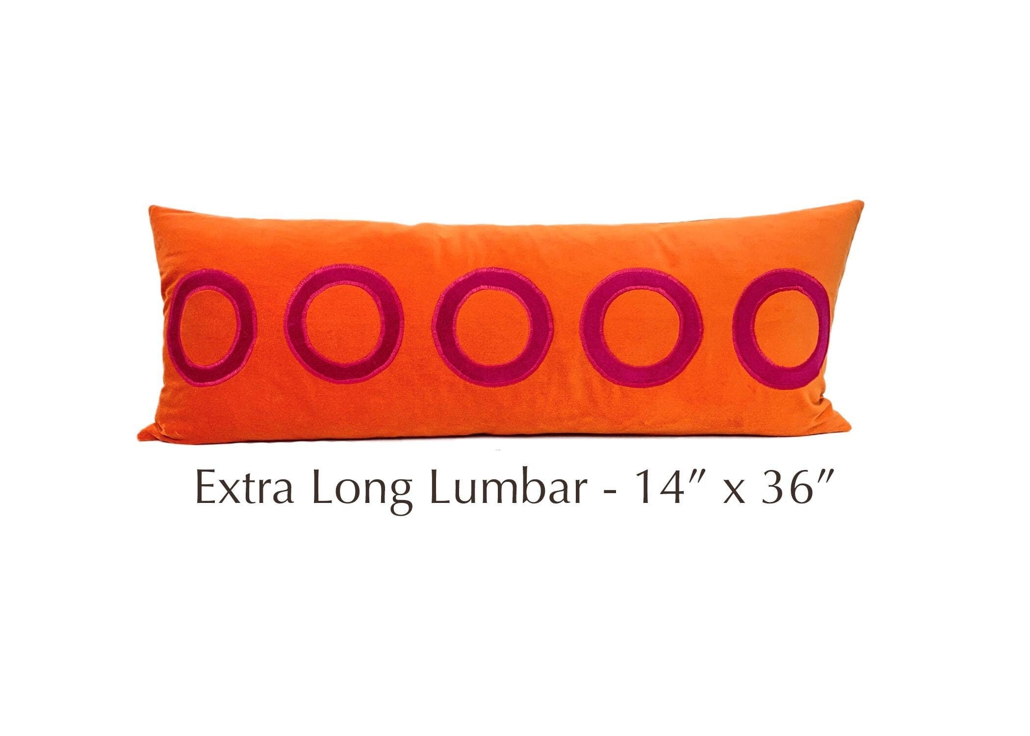 Orange Velvet Pillow Cover with Pink Appliqué Circles