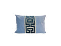 Light Blue Velvet Lumbar Pillow Cover with Large NAVY Greek Key trim