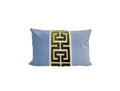 Light Blue Velvet Pillow Cover with Large GREEN Greek Key Trim