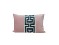 Light Pink Velvet Lumbar Pillow Cover with Large NAVY Greek Key Trim