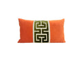 Orange Velvet Pillow Cover with Large Greek Key Trim - SELECT TRIM COLOR