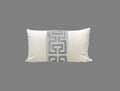 Off White Velvet Lumbar Pillow Cover with Large GRAY Greek Key Trim