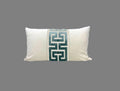 Off White Velvet Lumbar Pillow Cover with Large MIST Greek KeyTrim
