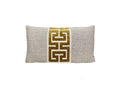 Oatmeal Linen Lumbar Pillow Cover with Large Greek Key Trim - SELECT TRIM COLOR