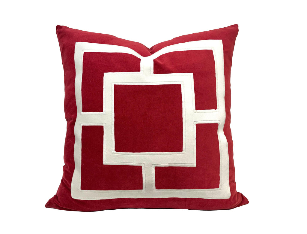 Red Pillow Cover with Off White Appliqué