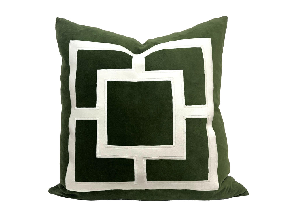 Moss Green Pillow Cover with Off White Appliqué
