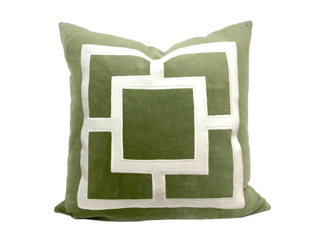 Sage Green Pillow Cover with Off White Appliqué