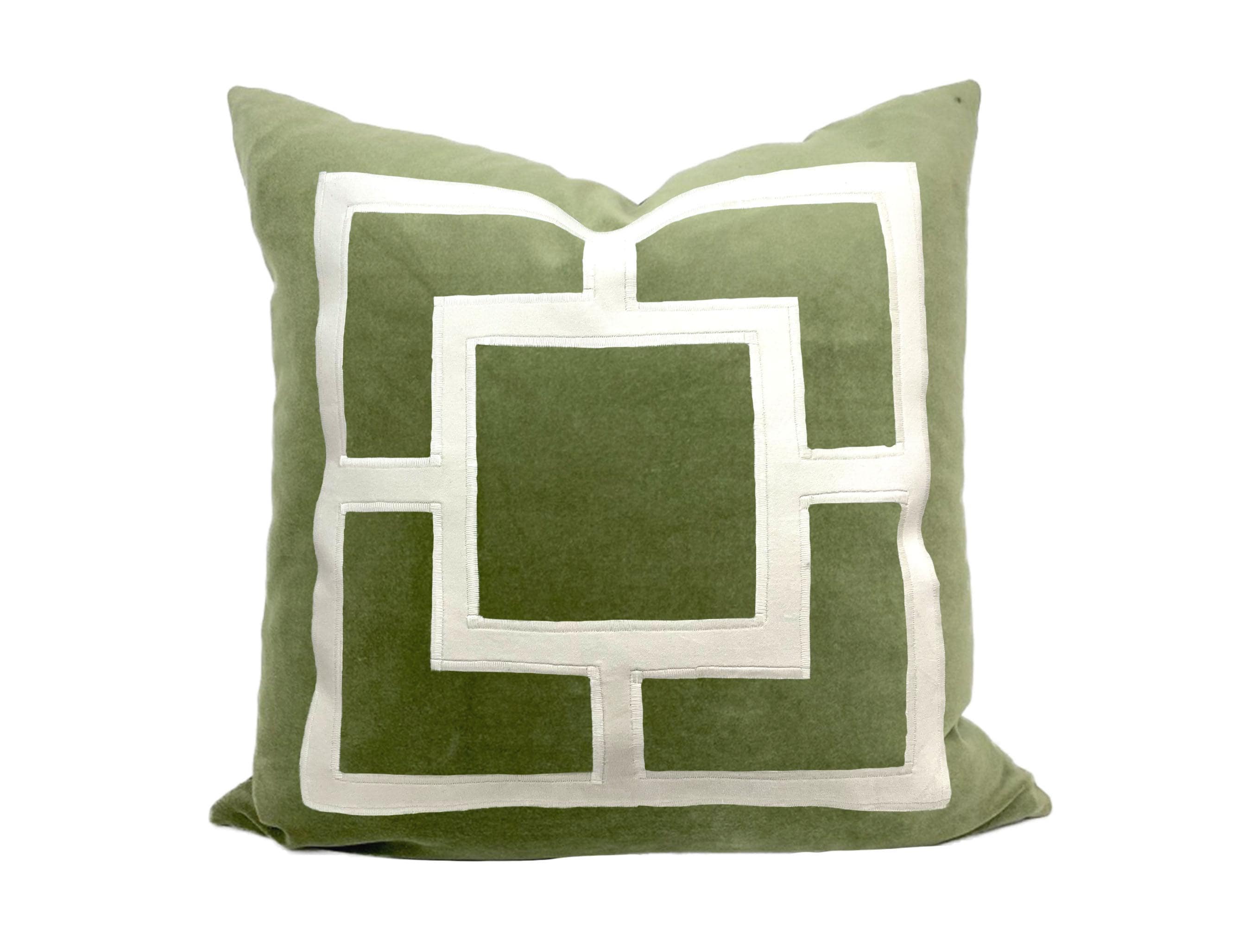 Sage Green Pillow Cover with Off White Appliqué