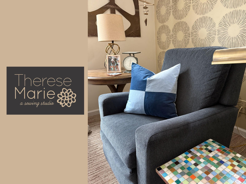 Light Blue Pillow Cover with Off White Appliqué