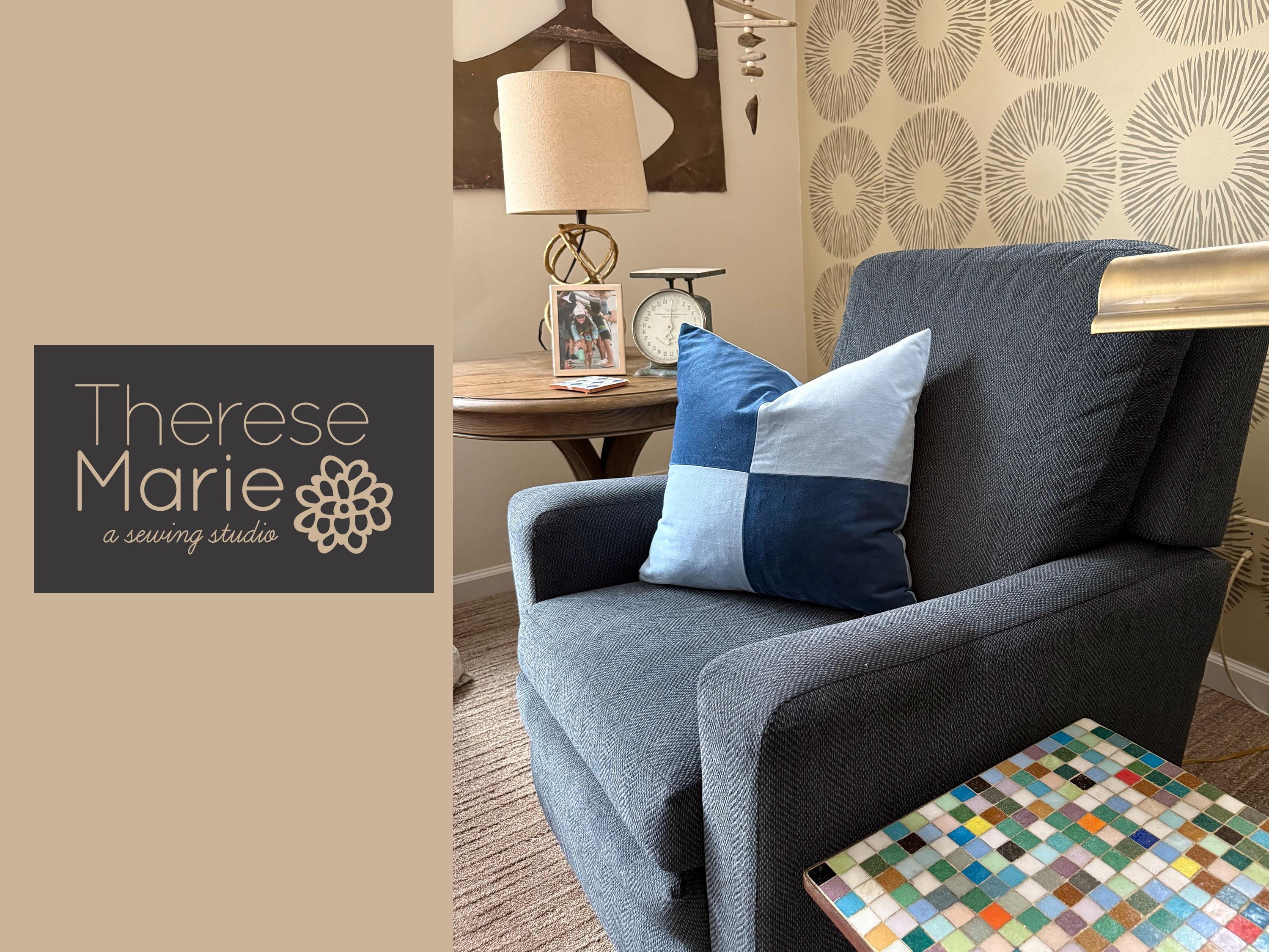 Light Blue Pillow Cover with Off White Appliqué