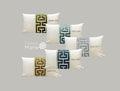 Off White Velvet Lumbar Pillow Cover with Large Greek Key Trim - SELECT TRIM COLOR