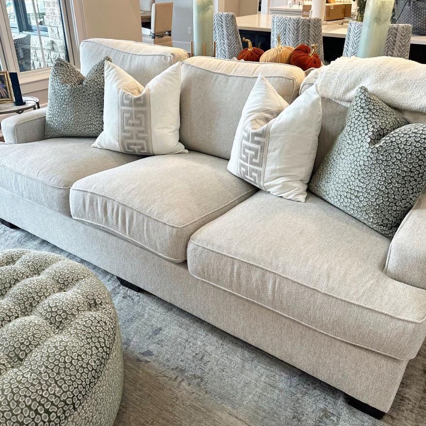 Off White Velvet Lumbar Pillow Cover with Large GRAY Greek Key Trim