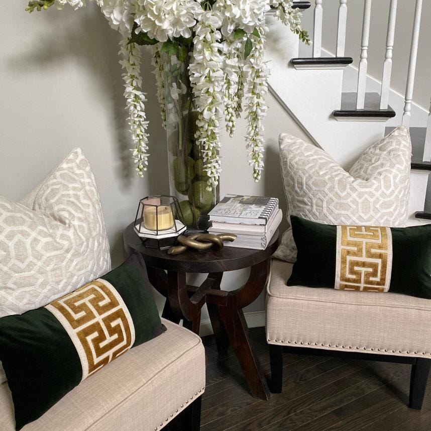 Moss Green Pillow Cover with Off White Appliqué