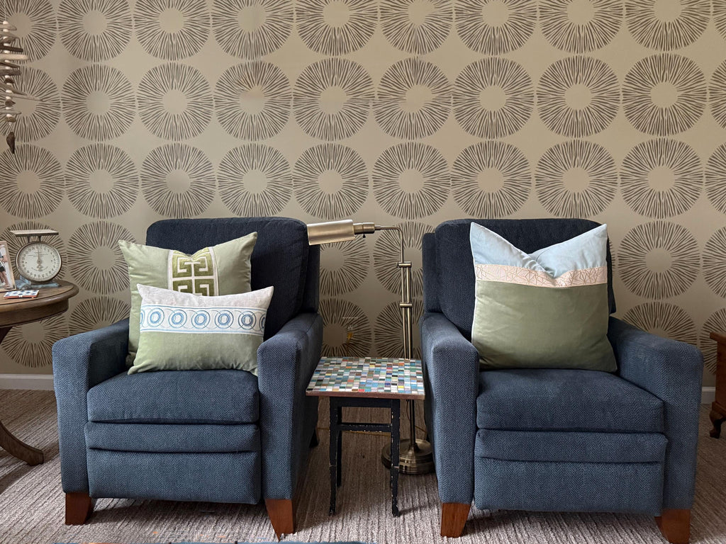 Moss Green Pillow Cover with Off White Appliqué