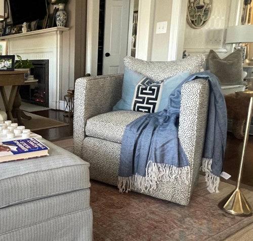Aqua Mist Velvet Lumbar Pillow Cover with Large Navy Greek Key Trim