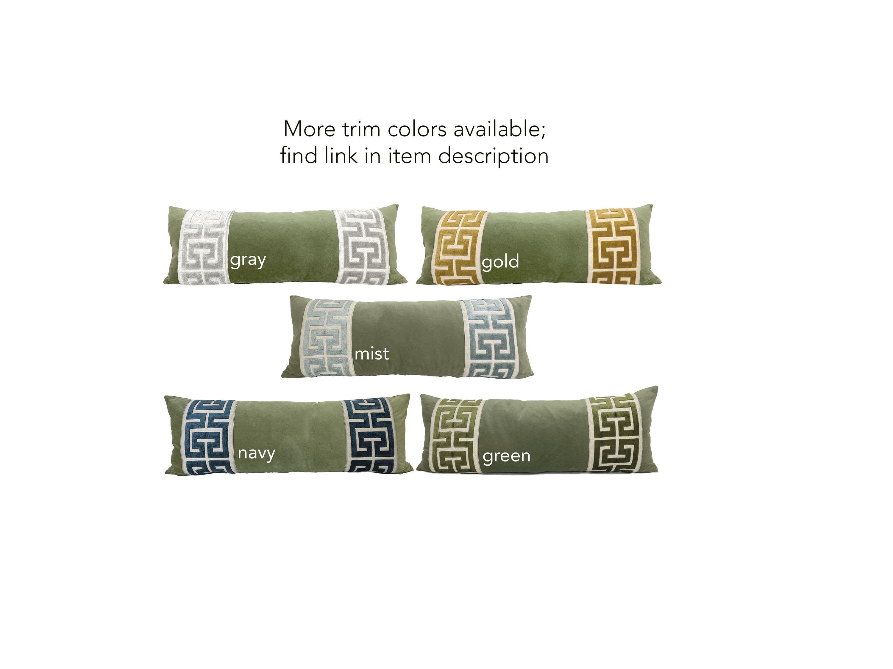 Sage Velvet Lumbar Pillow Cover with Large MIST Greek Key