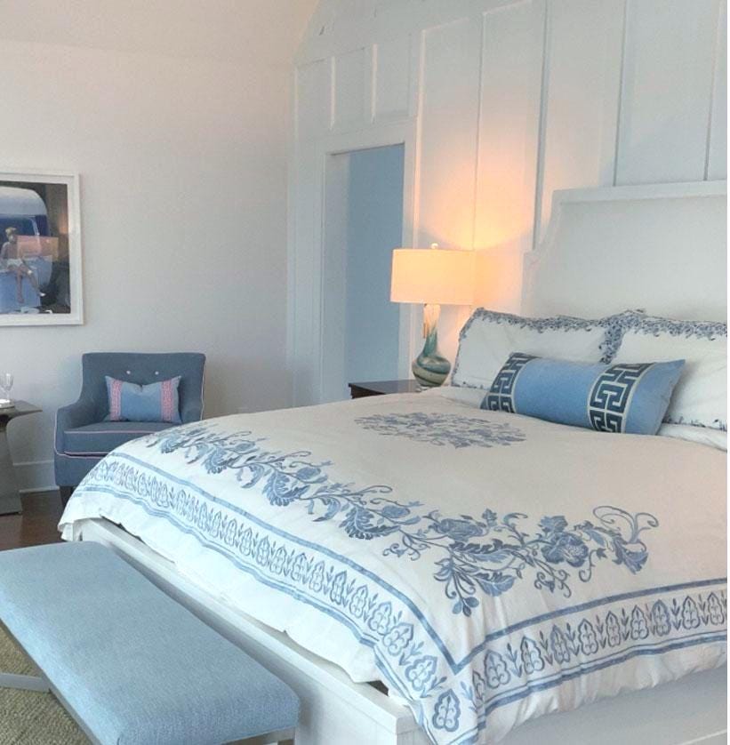 Light Blue Velvet Lumbar Pillow Cover with Large NAVY Greek Key trim