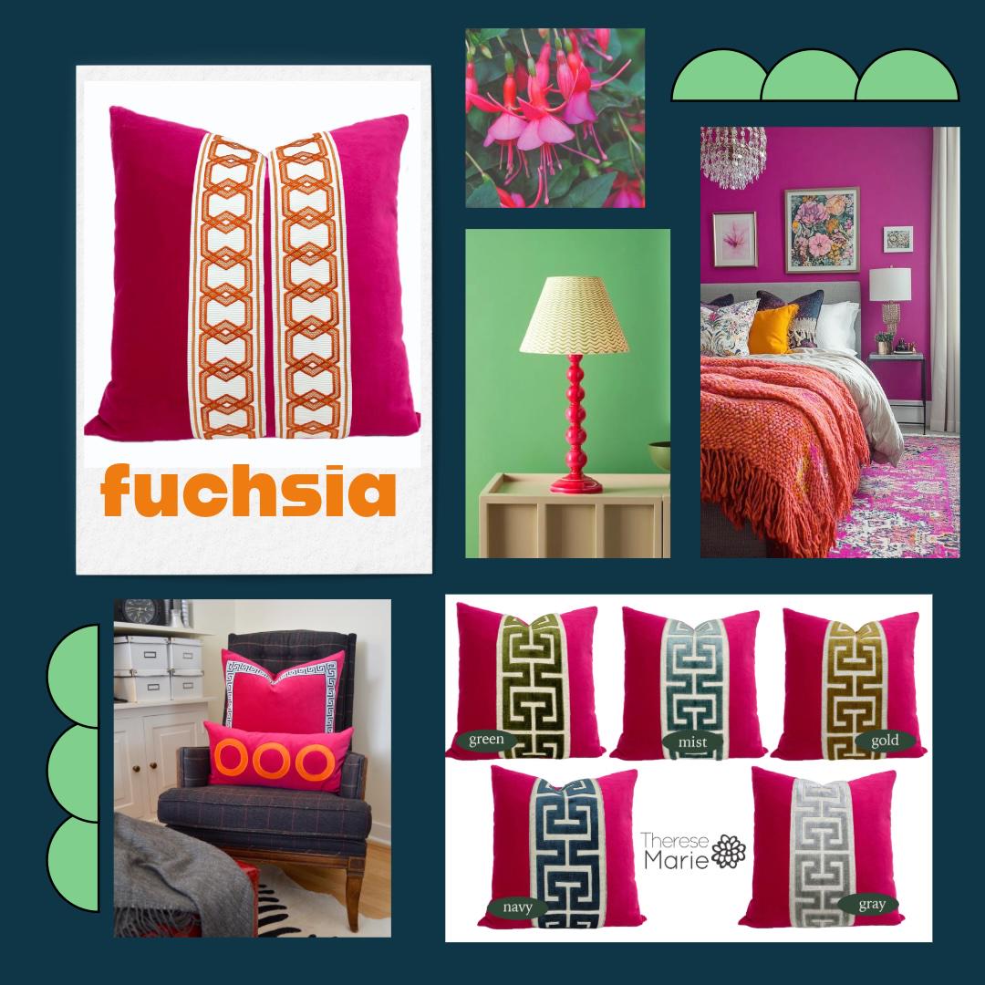 Fuchsia Velvet Pillow Cover: Geometric Linen Applique