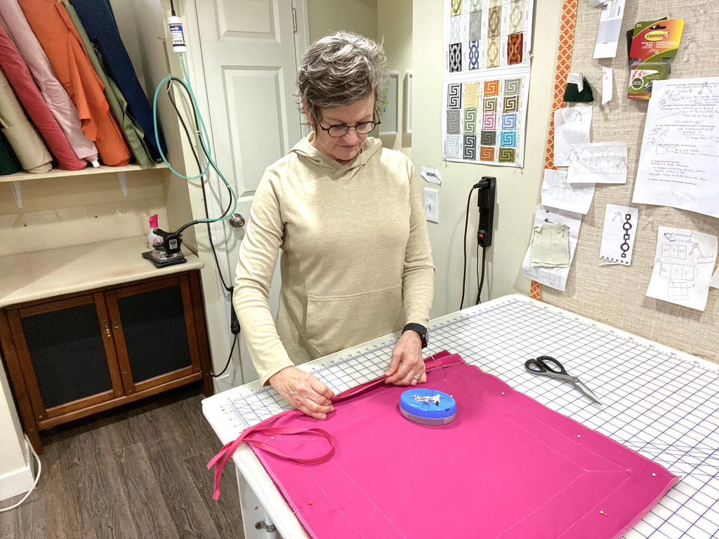 Fuchsia Velvet Pillow Cover: Geometric Linen Applique
