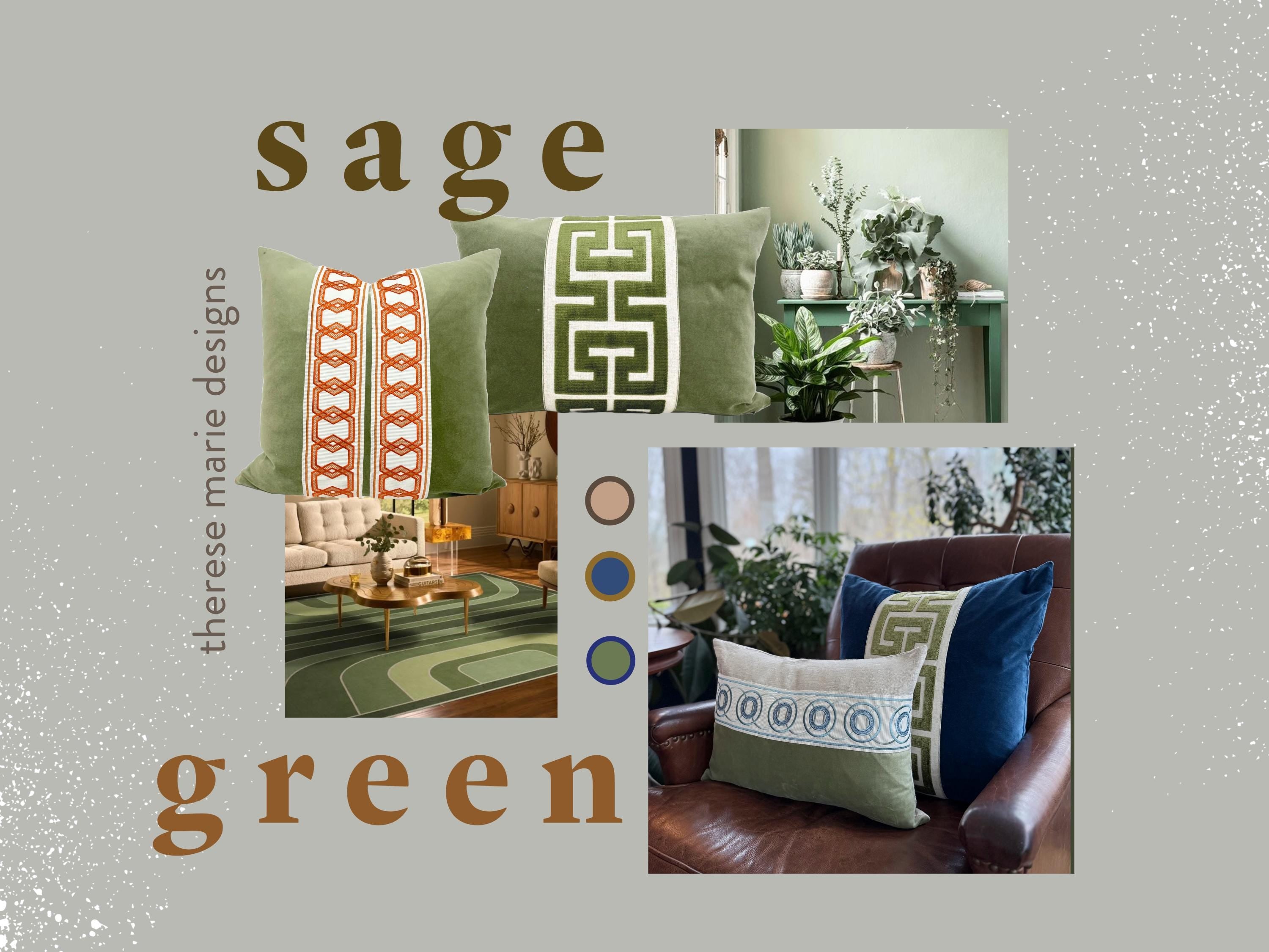 Sage Green Velvet Pillow Cover: Geometric Appliqué Lumbar Pillow