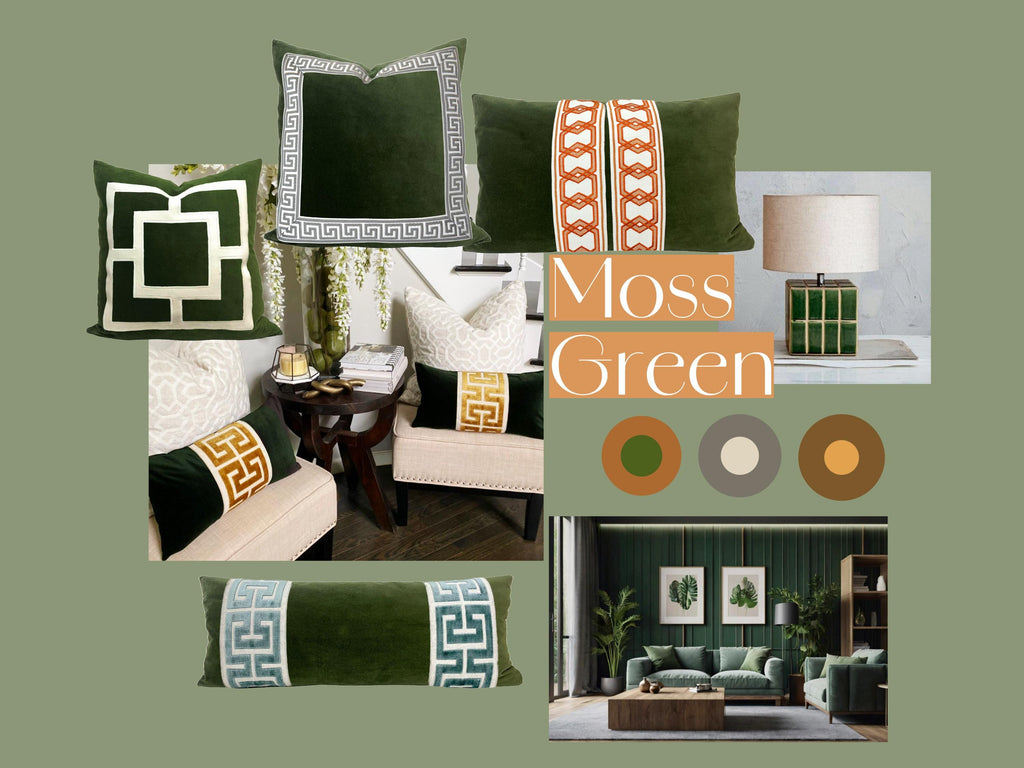Moss Green Pillow Cover with Off White Appliqué
