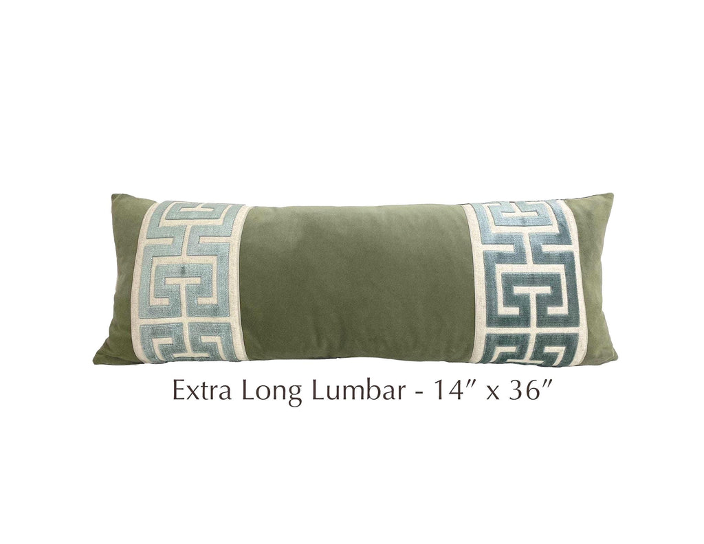 Sage Velvet Lumbar Pillow Cover with Large MIST Greek Key