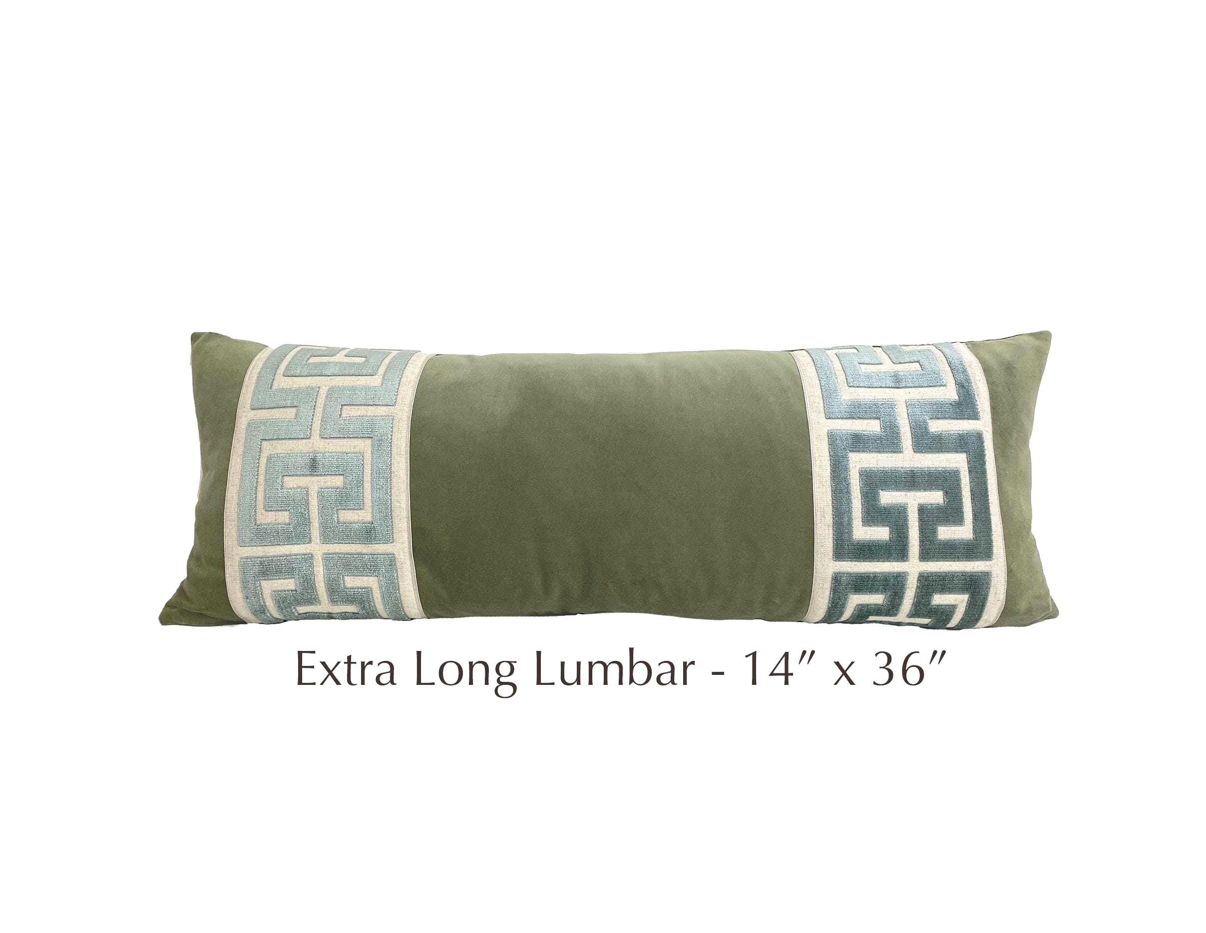 Sage Velvet Lumbar Pillow Cover with Large MIST Greek Key