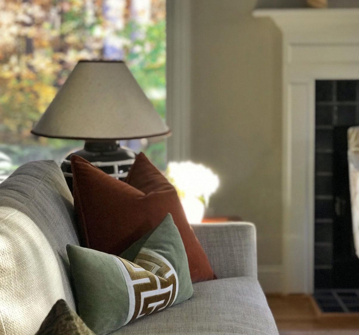 Sage Green Velvet Lumbar Pillow Cover with Large Greek Key Trim - SELECT TRIM COLOR