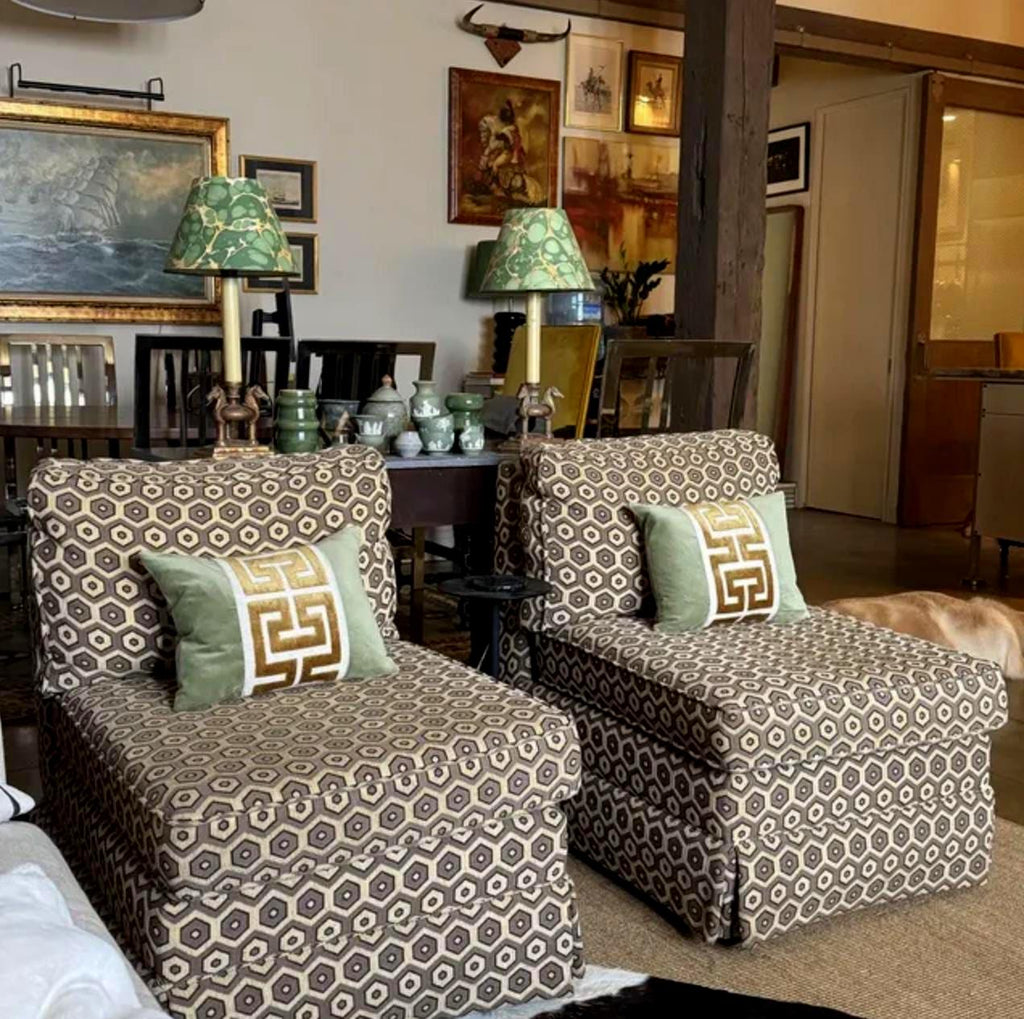 Sage Green Velvet Lumbar Pillow Cover with Large GOLD Greek Key Trim
