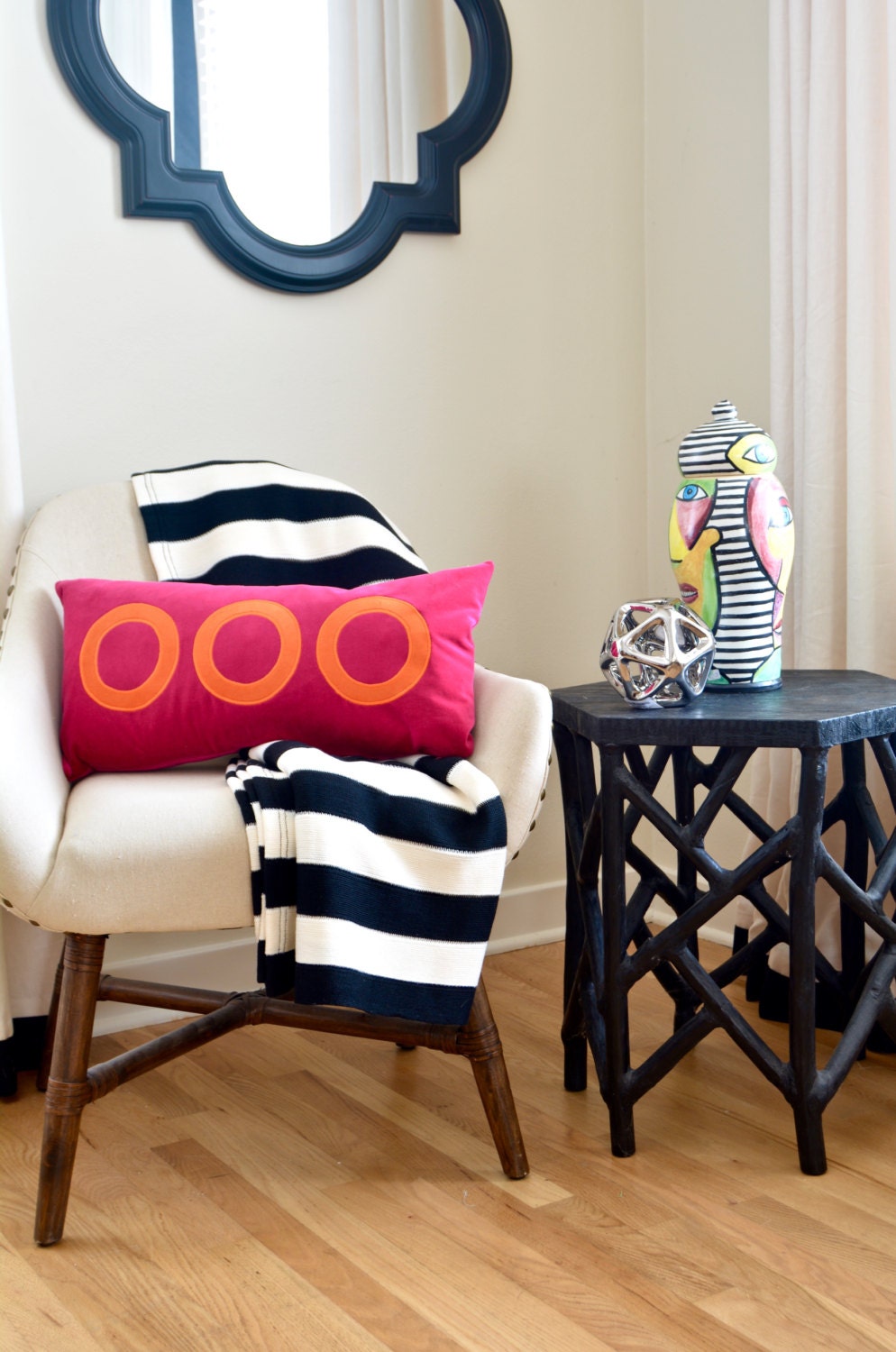 Orange and Fuchsia Circle Pillow Cover