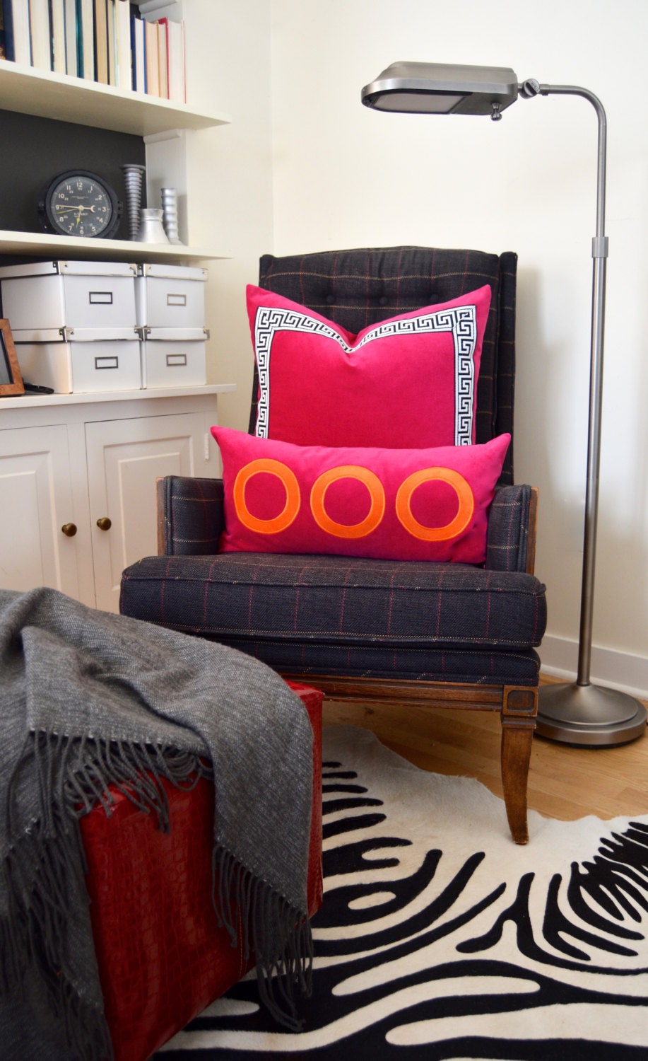 Fuchsia and Orange Circle Appliqué Pillow Cover