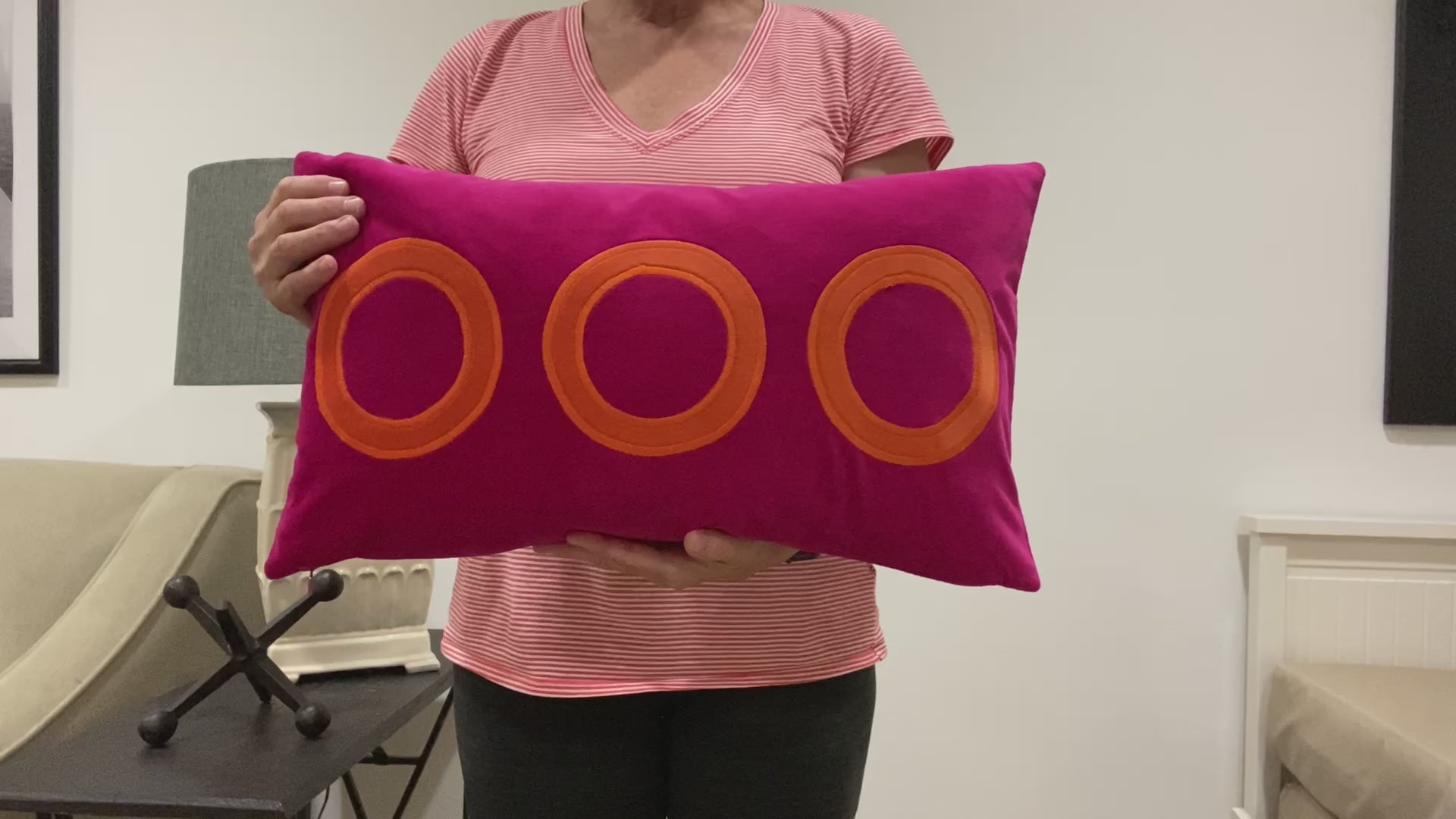 Fuchsia and Orange Circle Appliqué Pillow Cover