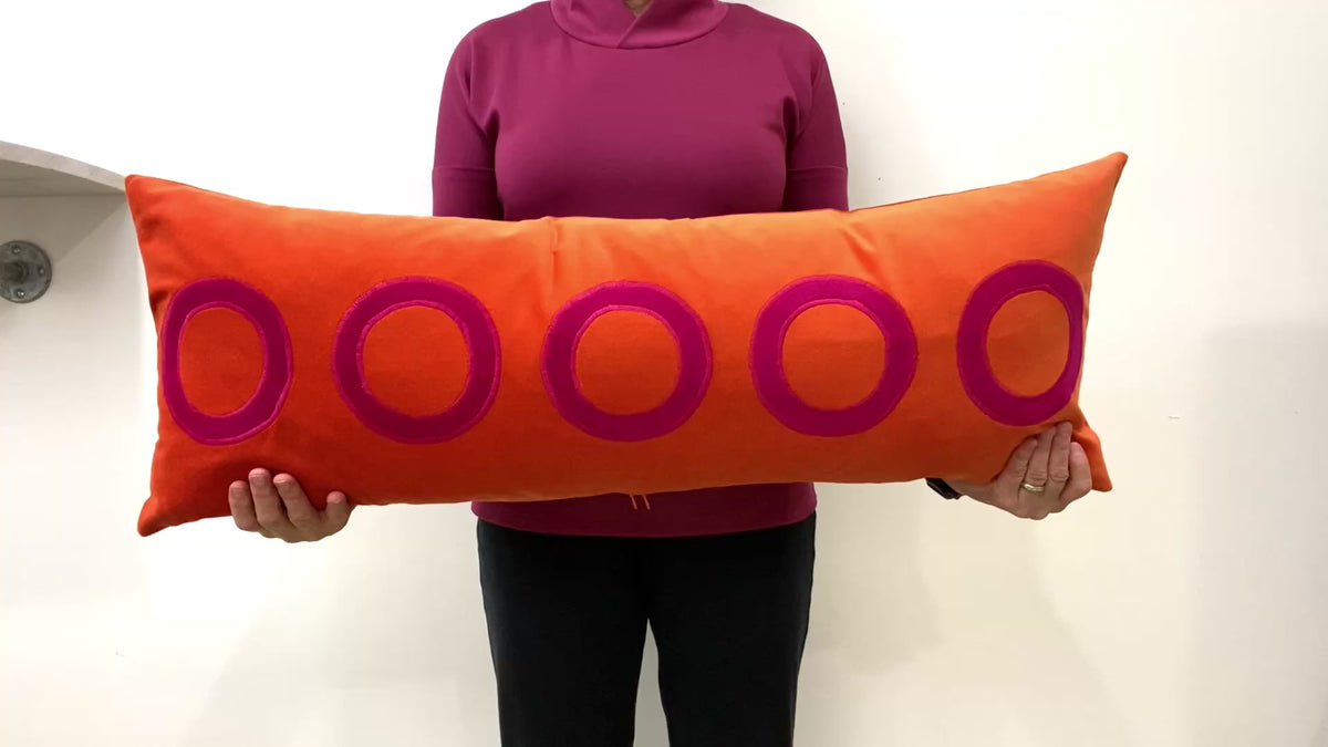Orange Velvet Pillow Cover with Pink Appliqué Circles